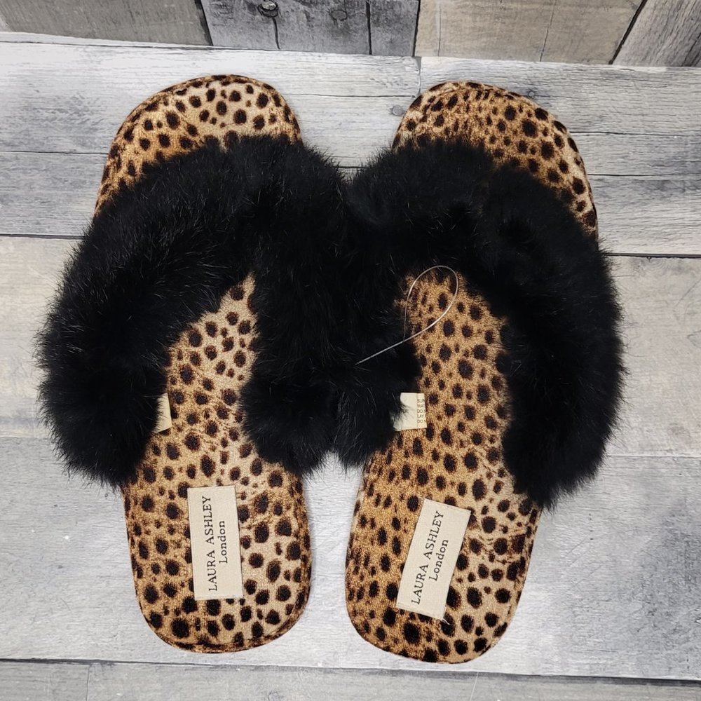 Laura Ashley London Furry Leopard Thong Slippers 🐆 NWOT 🐆